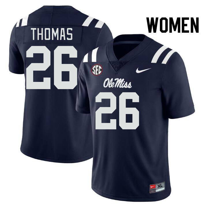 Women #26 Domonique Thomas Ole Miss Rebels College Football Jerseys Stitched-Navy